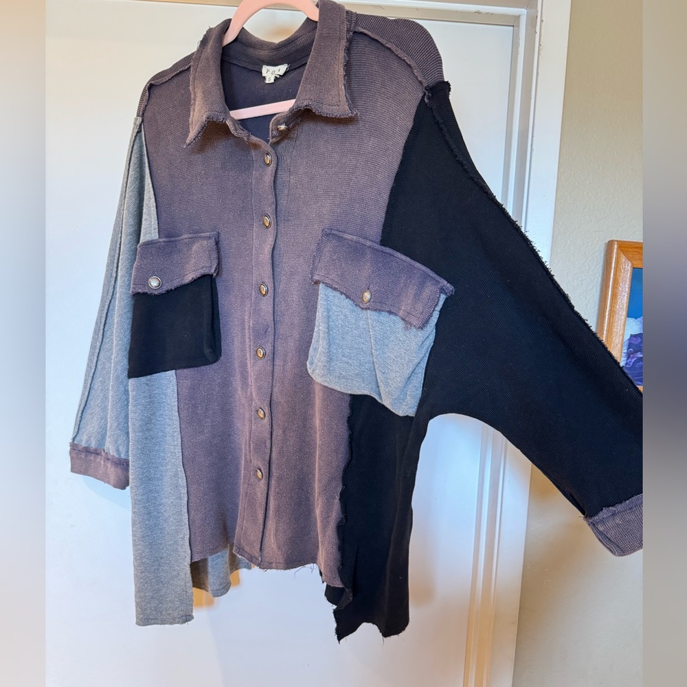 Pol Oversized Patchwork Button-Up Shirt With A Gr… - image 2